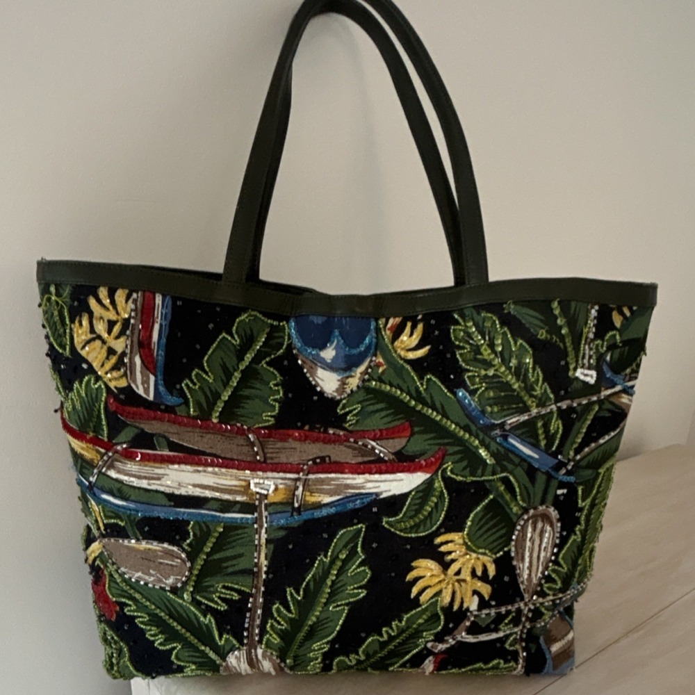 Christiana Multicolor Floral Boho Beaded Embroidered Tote Magnetic Closure Purse